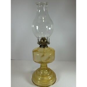 Vintage Large Textured Amber Glass Oil Lamp With Chimney 18"
